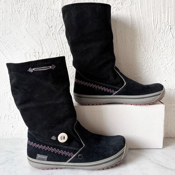 Timberland Smartwool Boots Women's 9 Black Suede Plaid Roll Down Button Cuff - Picture 2 of 11